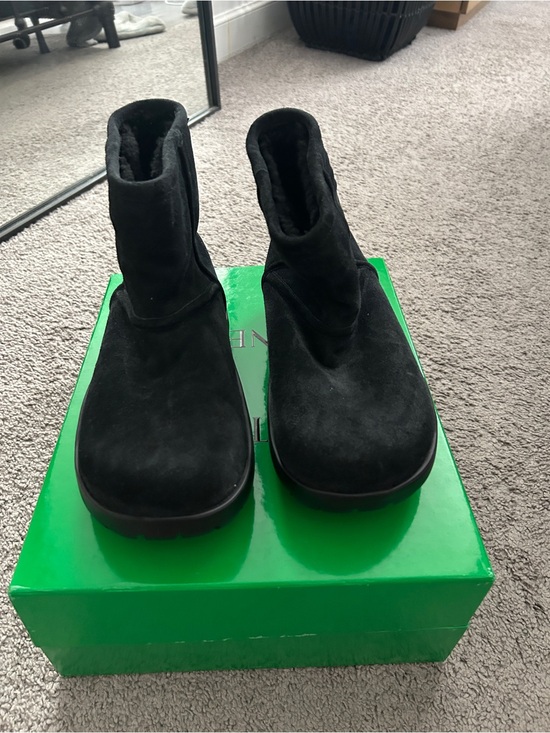 Bottega Veneta Shoes - Bottega Veneta Black Suede Logo Ankle Boot on Green Box